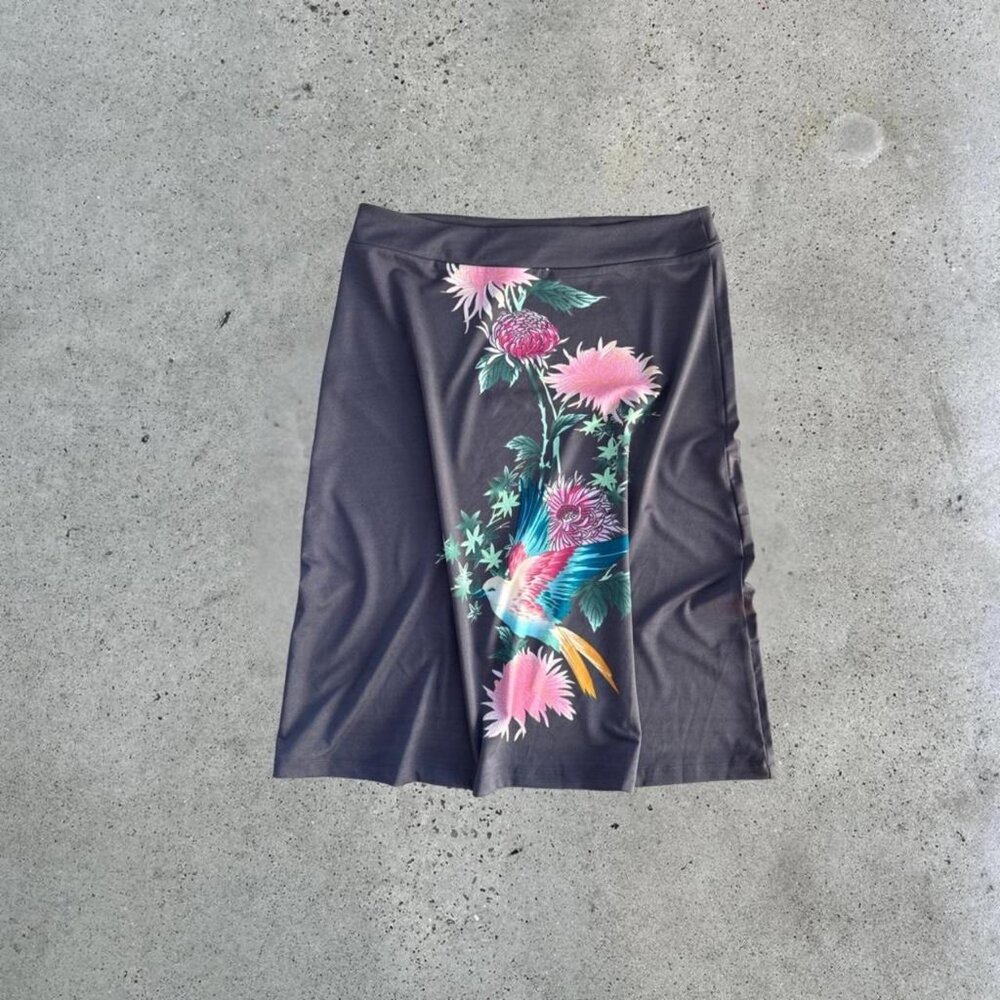Grey floral print midi skirt